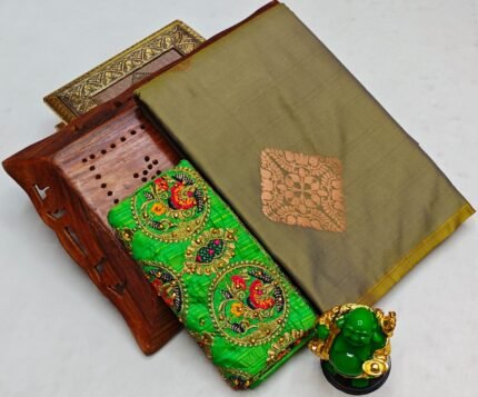Trending fancy soft silk saree with grand designer aari work blouse combo