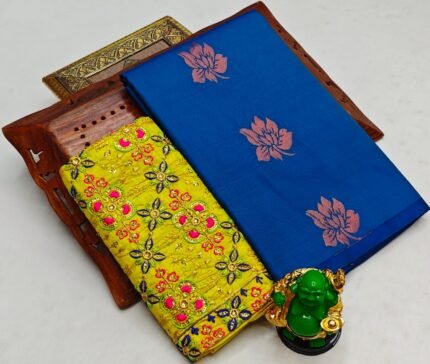 Trending fancy soft silk saree with grand designer aari work blouse combo