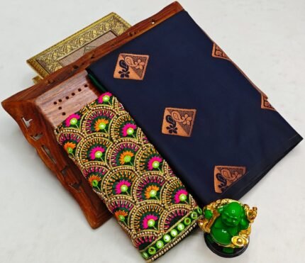 Trending fancy soft silk saree with grand designer aari work blouse combo