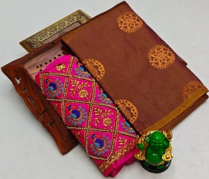 Trending fancy soft silk saree with grand designer aari work blouse combo