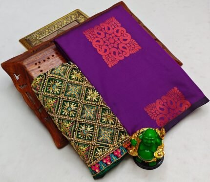 Trending fancy soft silk saree with grand designer aari work blouse combo