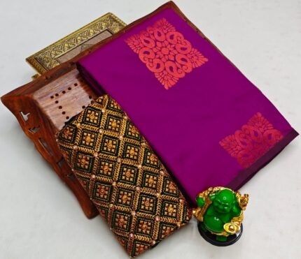 Trending fancy soft silk saree with grand designer aari work blouse combo