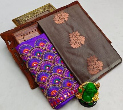 Trending fancy soft silk saree with grand designer aari work blouse combo