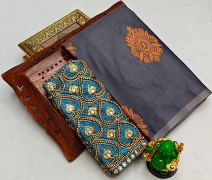 Trending fancy soft silk saree with grand designer aari work blouse combo