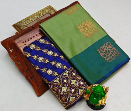 Trending fancy soft silk saree with grand designer aari work blouse combo