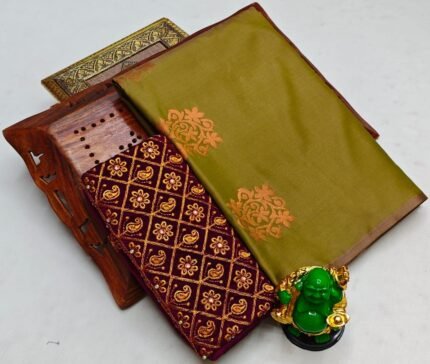 Trending fancy soft silk saree with grand designer aari work blouse combo