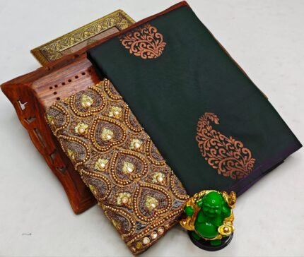 Trending fancy soft silk saree with grand designer aari work blouse combo