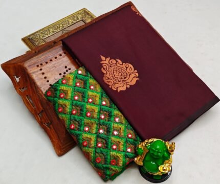 Trending fancy soft silk saree with grand designer aari work blouse combo