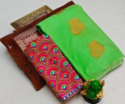 Trending fancy soft silk saree with grand designer aari work blouse combo