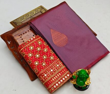 Trending fancy soft silk saree with grand designer aari work blouse combo