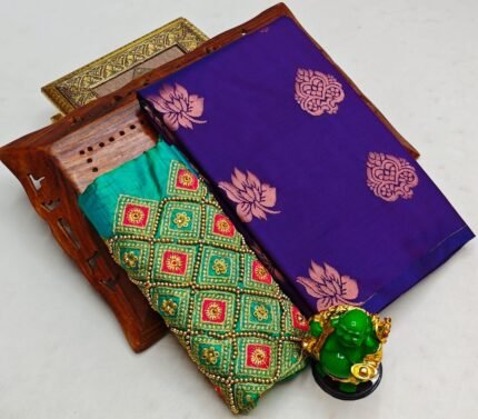 Trending fancy soft silk saree with grand designer aari work blouse combo